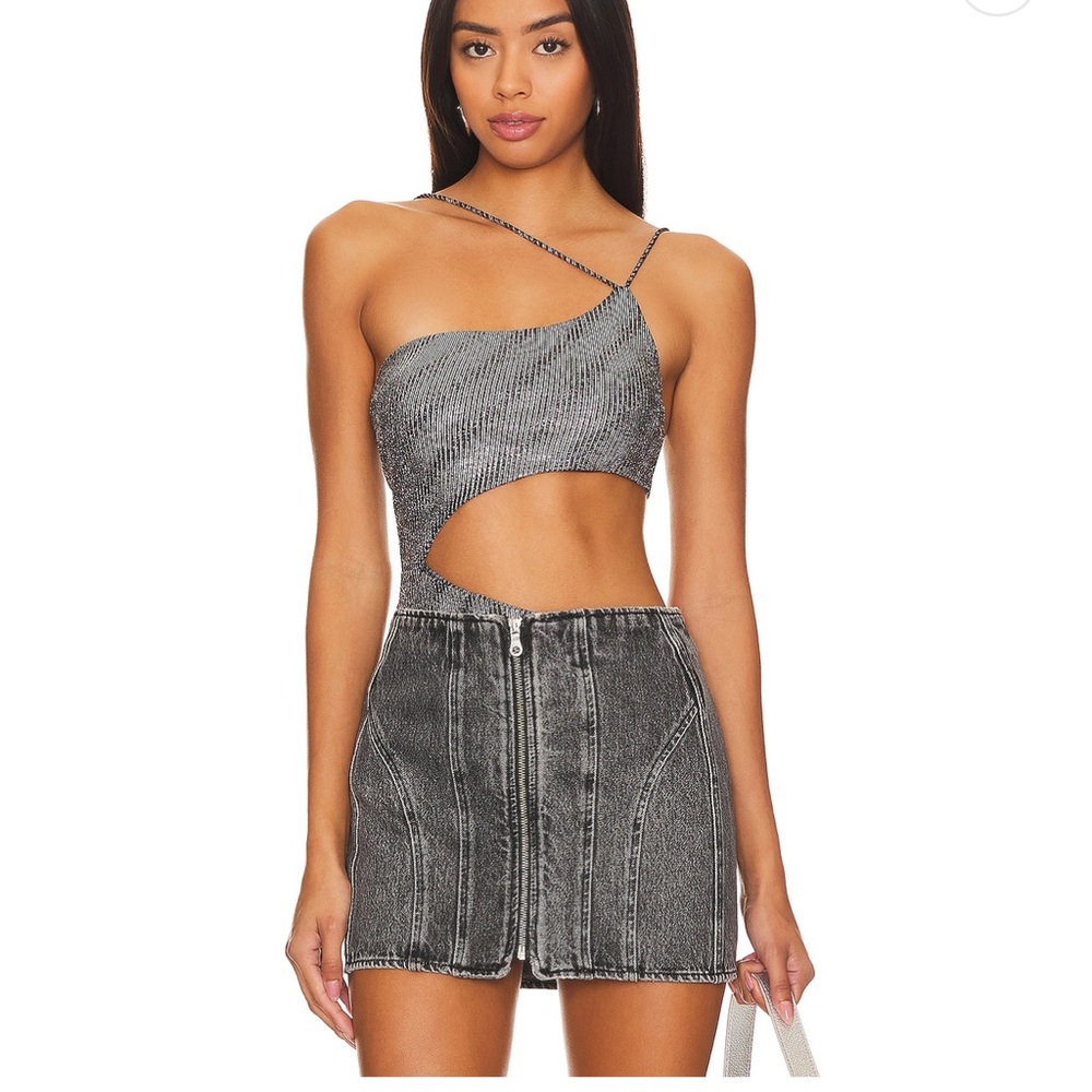 superdown Gray Asymmetrical Bodysuit